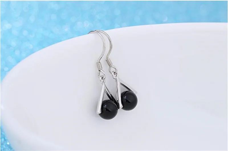 Серьги женские из серебра 925 пробы с черными кристаллами | Украшения и аксессуары