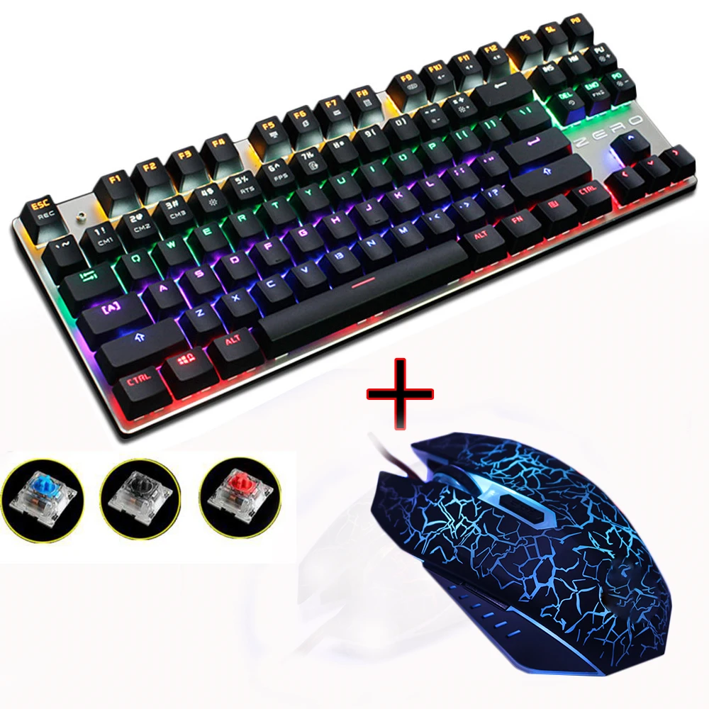Ноль синий/черный/красный переключатель 87 игровая механическая клавиатура анти