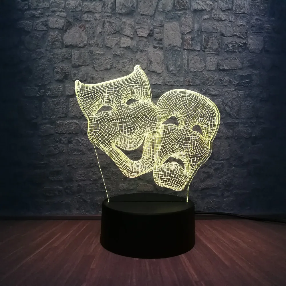 Мультипликационный персонаж Дионис комедия и Tradegy маска 3D светодиодная лампа 7