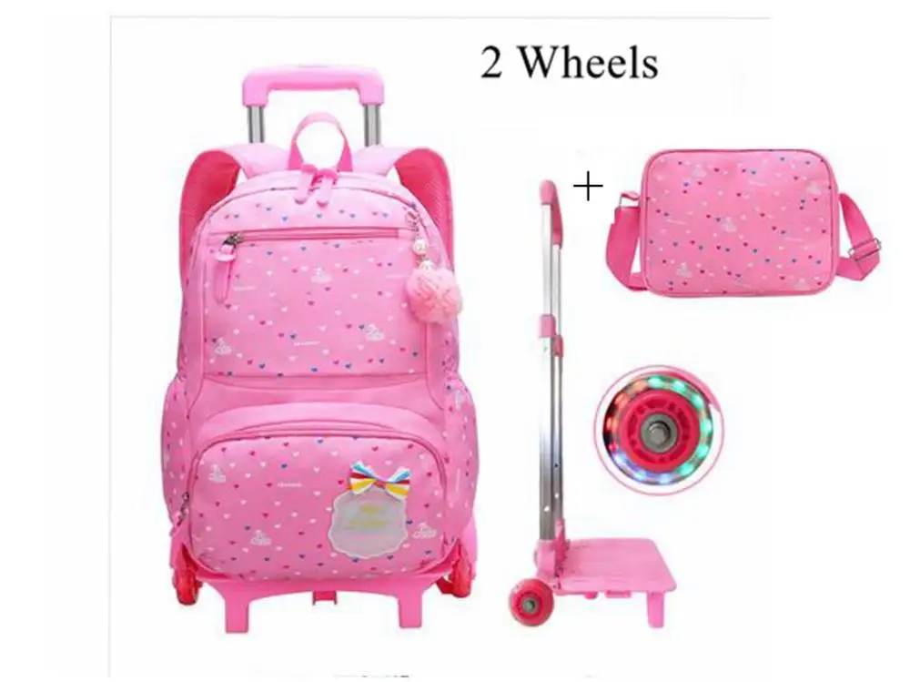 2 wheels pink Школьный рюкзак на колесиках для детей, школьный рюкзак для детей, школьная сумка на колесиках, детский дорожный рюкзак на колесиках - Цвет: 2 wheels pink