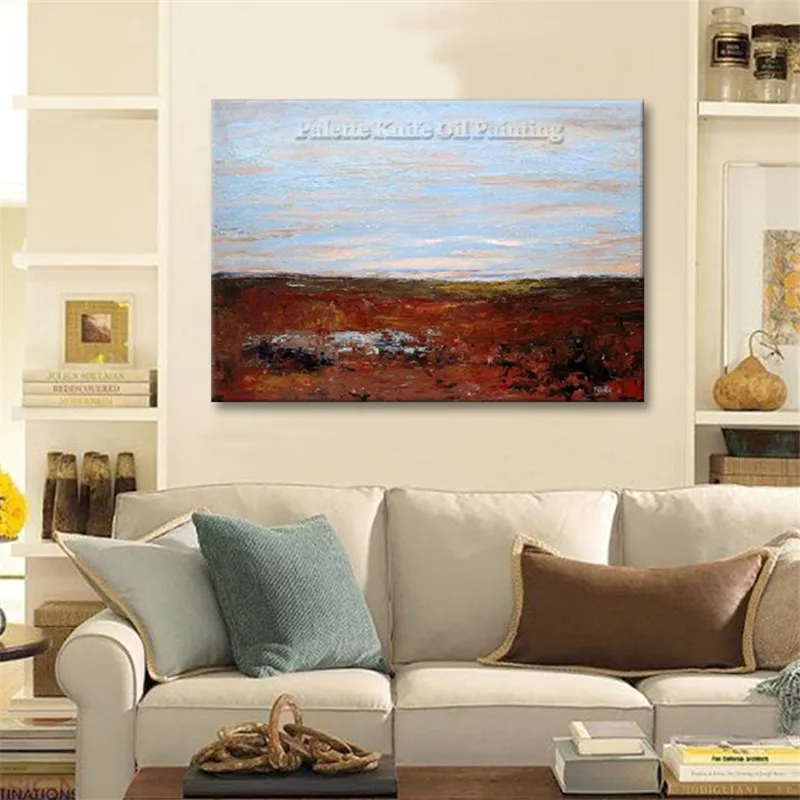 Ручная роспись холст картина маслом дешевые коричневые и синие современные