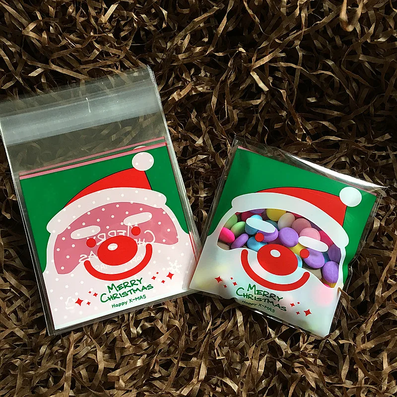 100 шт пищевые упаковочные мешки для печенья зеленый Санта Клаус Печать