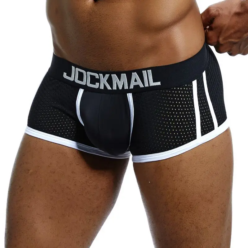 Черный Бренд jockmail, 4 упаковки, боксеры, мужские сетчатые, U Pouch, ice silk, сексуальное нижнее белье для геев трусы, мужские короткие трусы, боксеры, шорты - Цвет: Черный