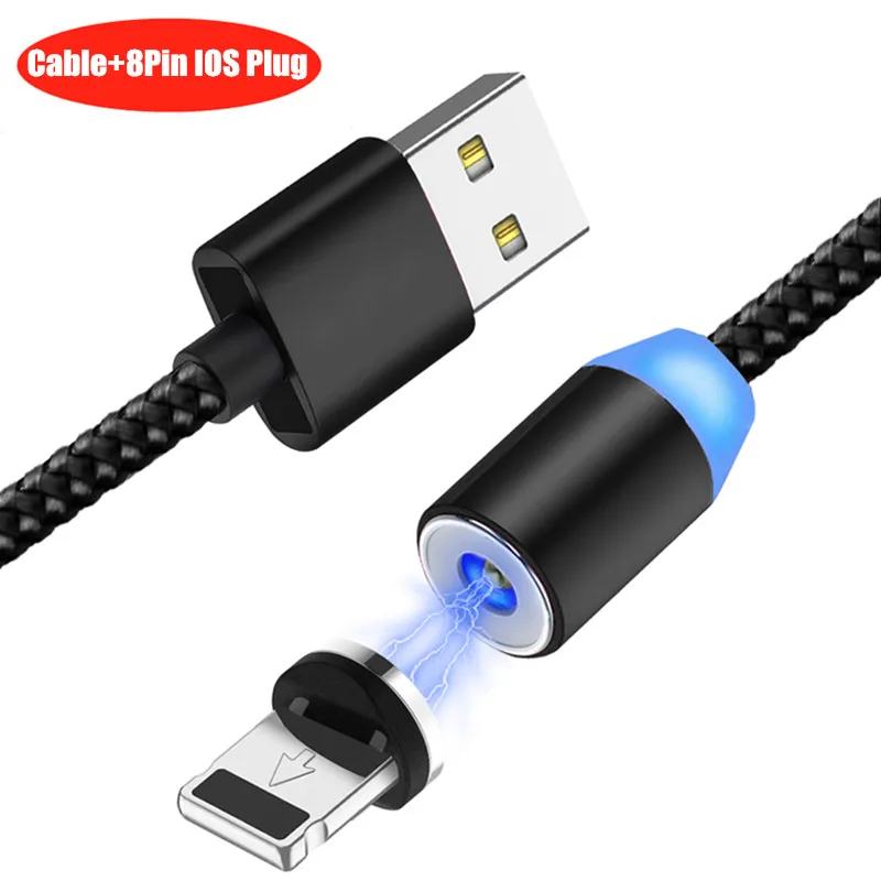 Black IOS Cable 20 шт./упак. NISI 1 м 2 Micro USB Магнитный кабель Lightning для iPhone samsung 8Pin IOS Тип-C Порты светодиодный телефона зарядный кабель 3 в 1 - Цвет: Black IOS Cable