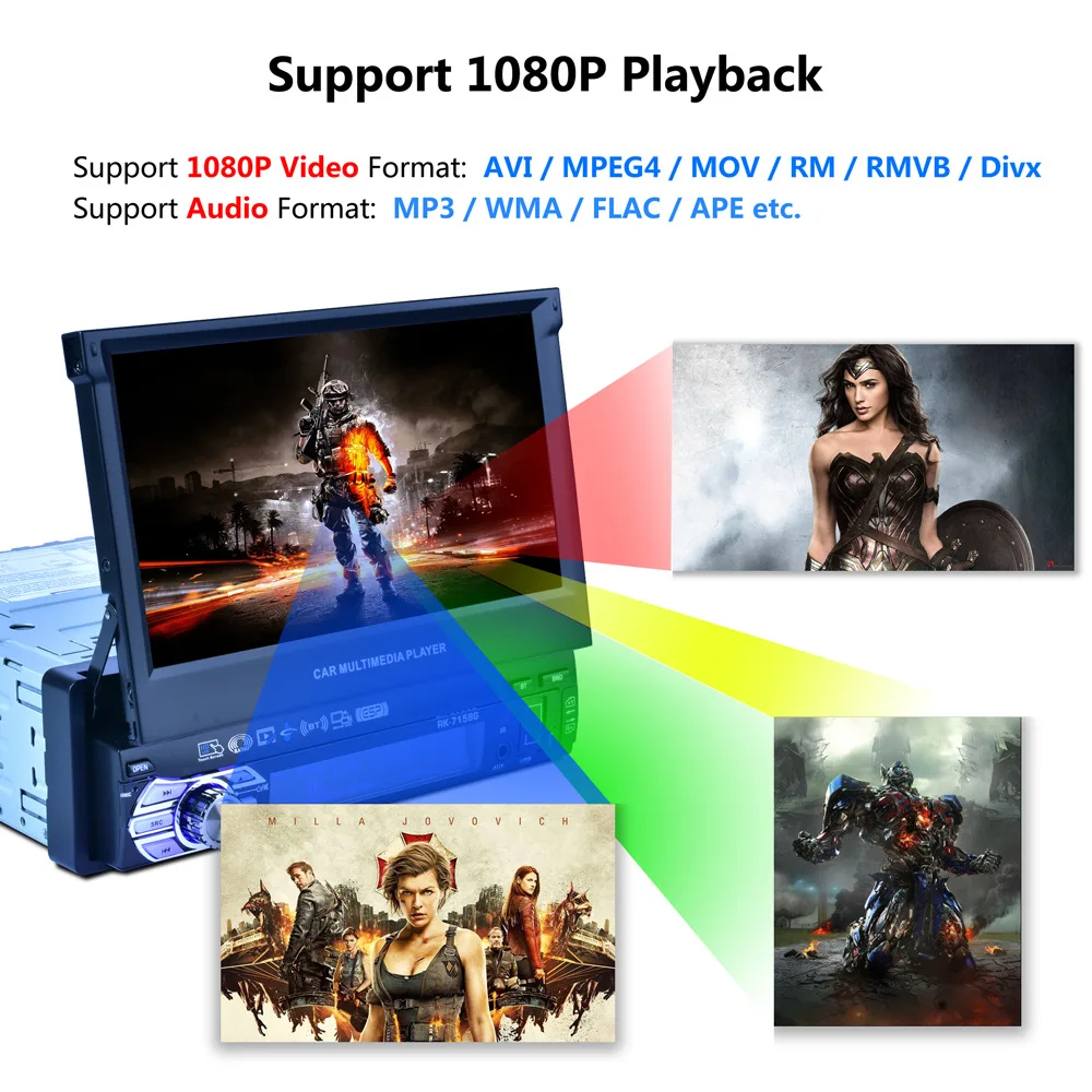 1din HD 7 &quotвыдвижной сенсорный экран автомагнитола медиаплеер MP5 Bluetooth FM радио GPS