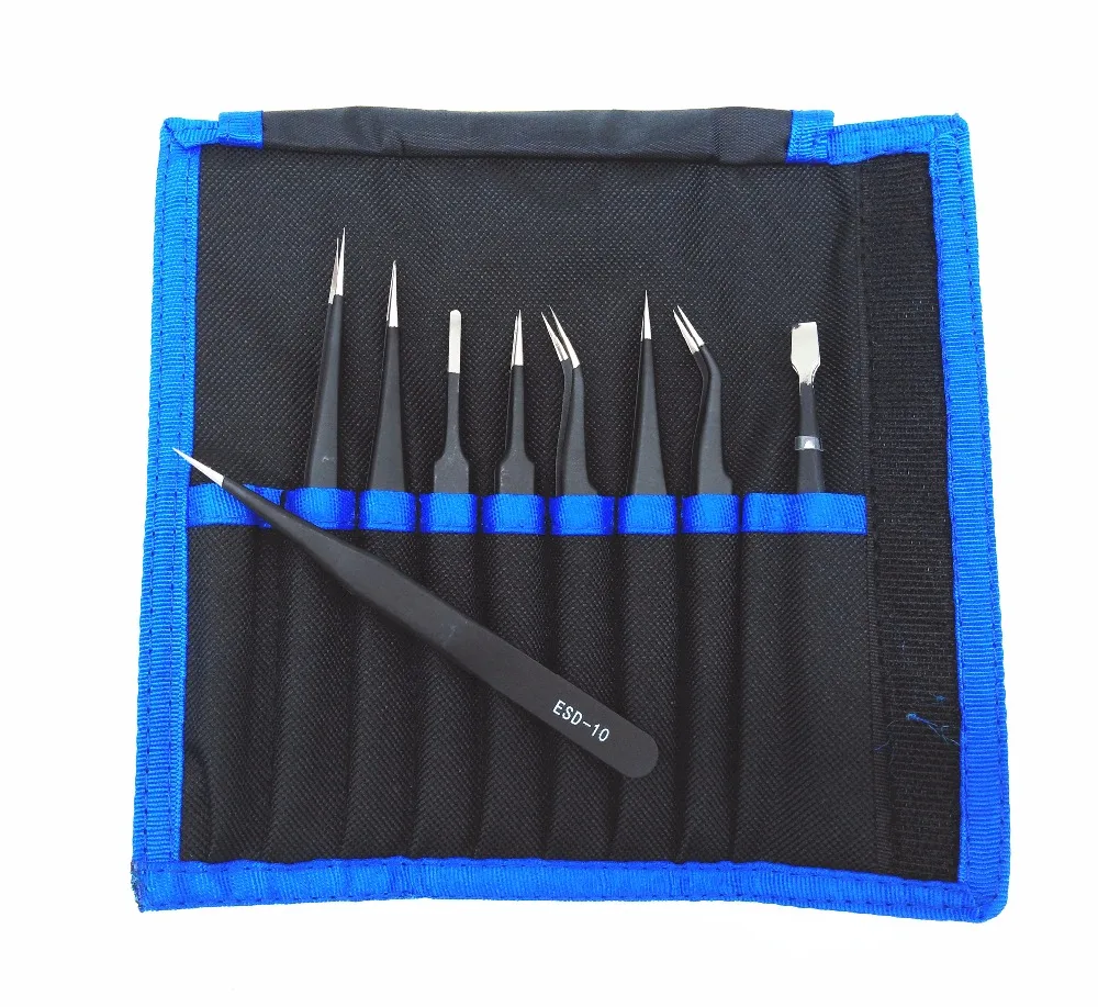 Milda 9 шт. набор антистатических пинцетов из нержавеющей стали|tool kit|tool repairtool kit