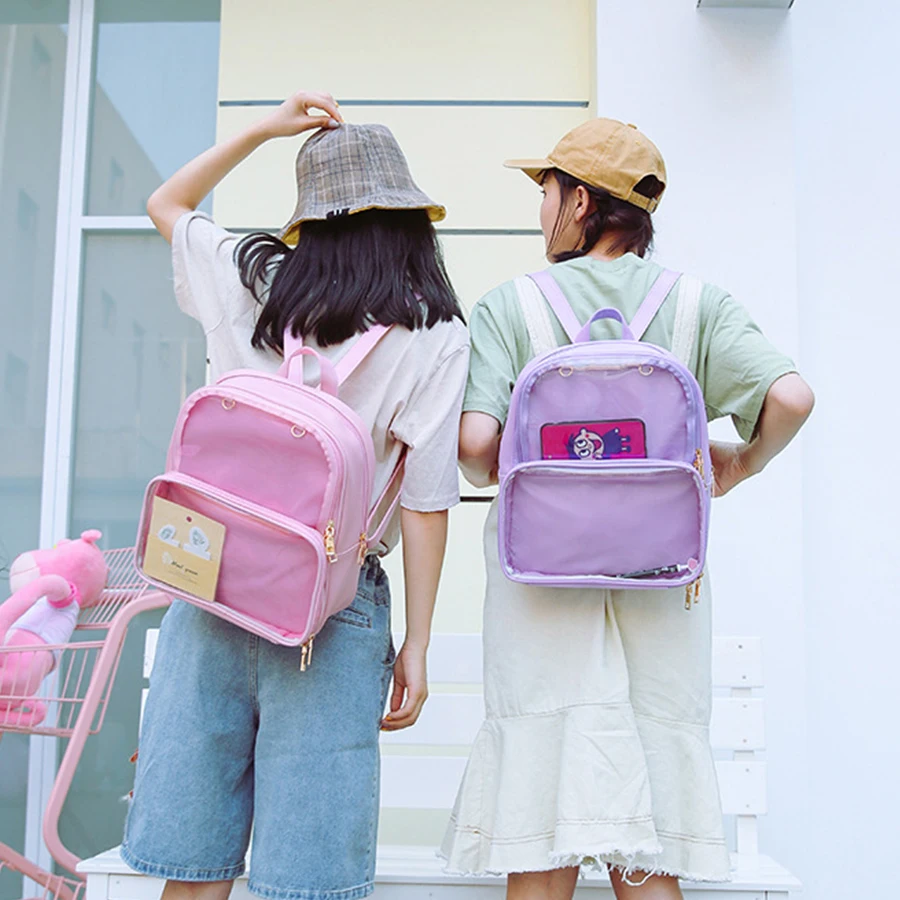 Kawaii прозрачные itaag женские рюкзаки Harajuku ПВХ Желе карамельного цвета школьные