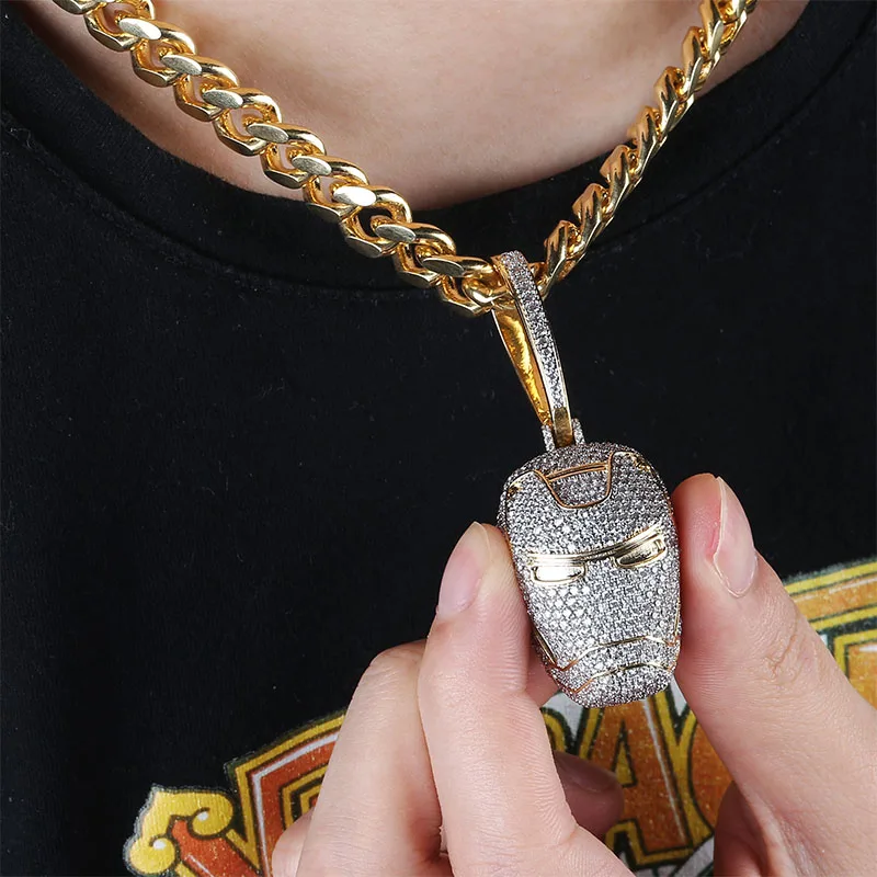 JINAO ICED OUT Железный человек кулон-подвеска по мотивам теннисная цепочка кубинская цепь хип хоп ювелирные изделия уличная культура