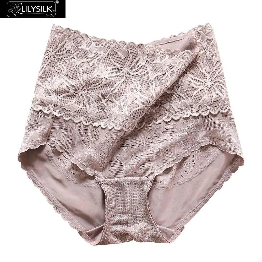 LilySilk красивые шелковые трусики с высокой талией и кружевной отделкой удобные