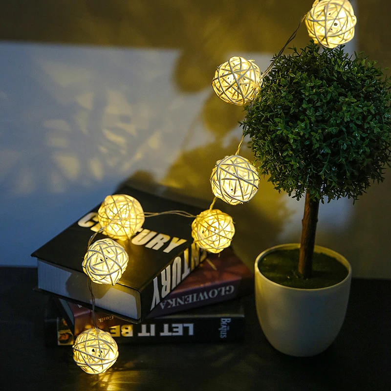 3 м 20LED USB Питание 4 см ротанговый шар СВЕТОДИОДНАЯ Гирлянда освещение Рождество
