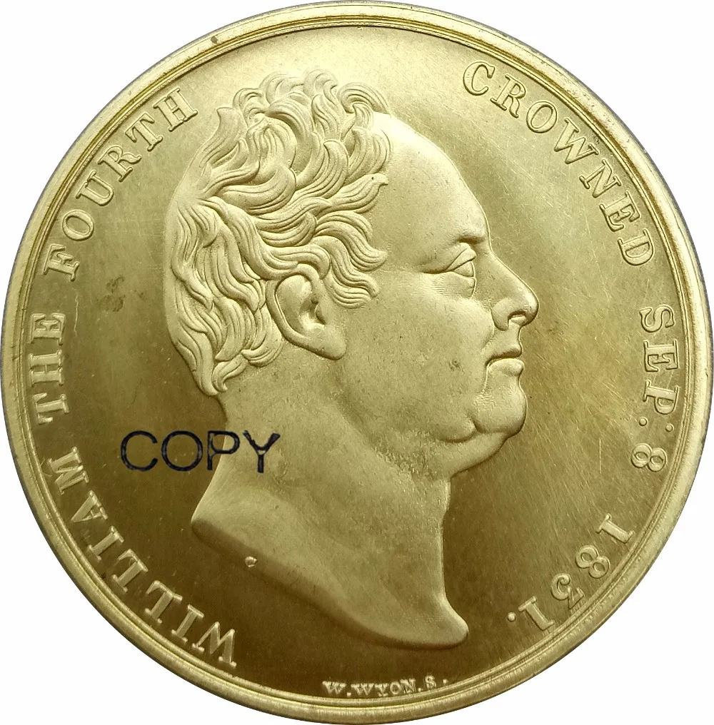 Great Britain 1831 King William IV and Adelaide Coronation Gold Medallion Plain edge Dual portraits Brass Copy Coins | Дом и сад