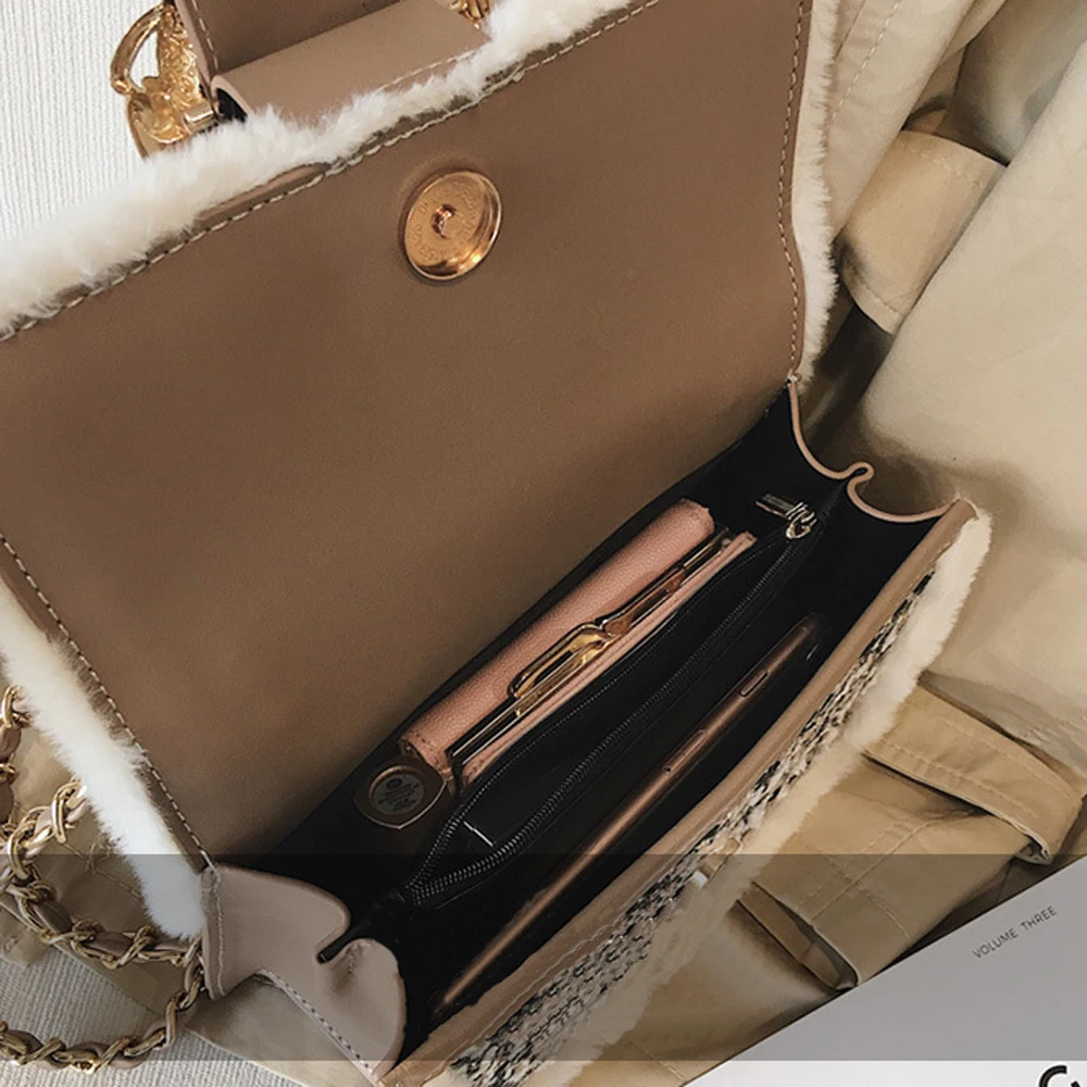 Роскошные женские Bolsa кроличьи волосы Bolsas Feminina Borse Да Донна цепь дамская сумочка