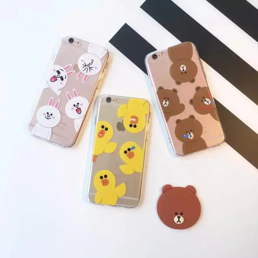 Оптовая продажа 10 шт./лот Line Друзья Браун Кони Ясно Вернуться ТПУ Узкие Обложка
