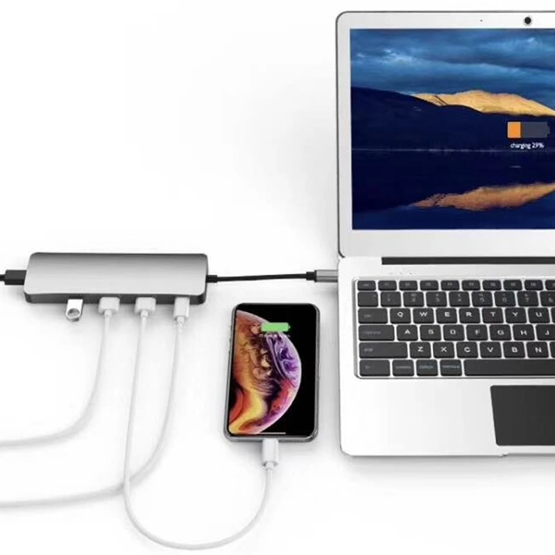 Type C в концентратор + Hdmi Vga Rj45 (зарядка данные) Sd/Tf одновременное считывание карт 3