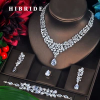 hibride luxury clear cubic zircon pendientes wedding jewelry set 4 pcs earring bracelet necklace ring brincos bijoux set n 631