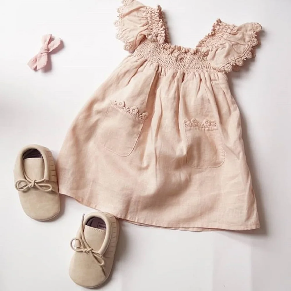 Girl Dress Cute Summer Toddler Kid Baby Girl Clothes Ruffle Sleeve Solid Dress Tutu Dress Sundress