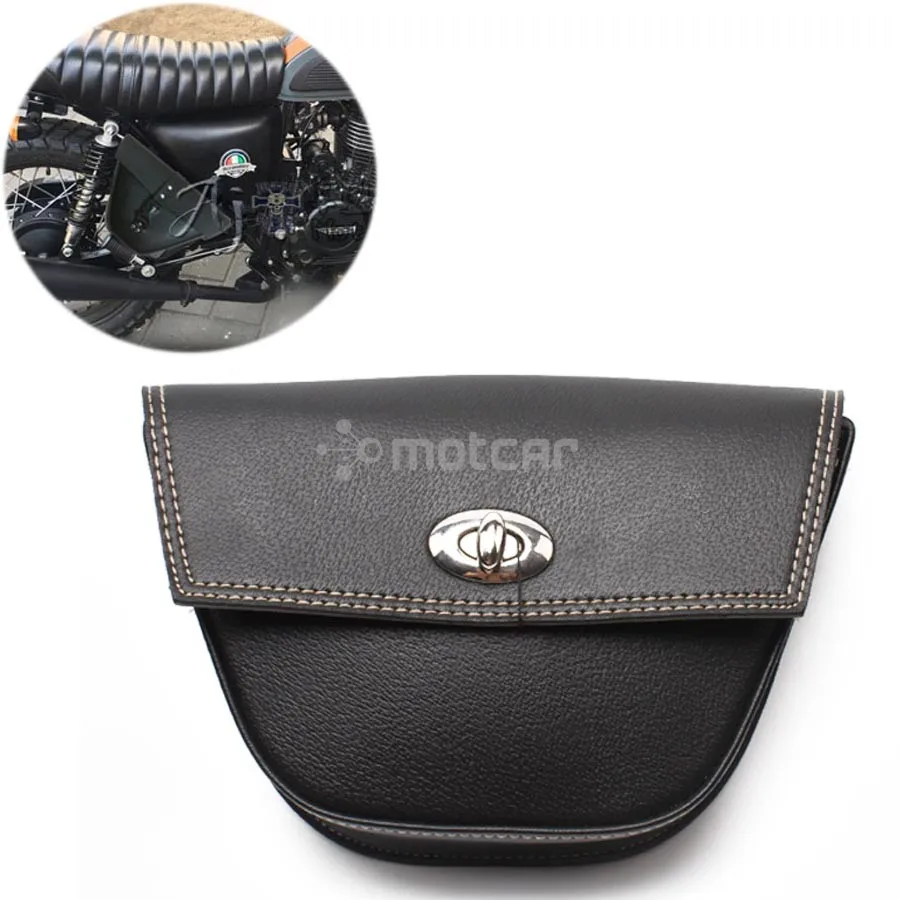 Universal For Harley Kawasaki Honda Suzuki Cafe Racer ATV Motorcycle Black PU Leather Tool Bag Saddle Bags |