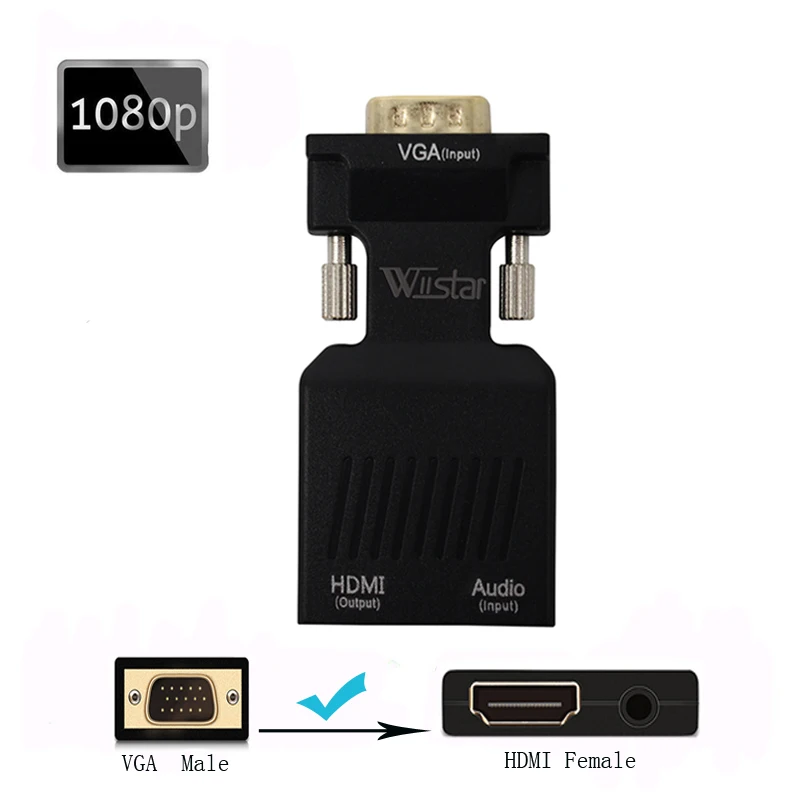 Мини vga Штекерный HDMI Женский конвертер VGA2HDMI адаптер с 3 5 мм аудио кабелем USB кабель