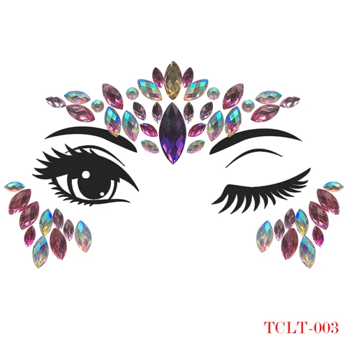 TCLT-003 1PCS 24 стиля клейкий липкий стикер для драгоценных камней Макияж Лицо Boob кристалл драгоценности фестиваль драгоценные камни вечерние наклейки для макияжа s лицо драгоценные камни для тела - Цвет: TCLT-003 1PCS