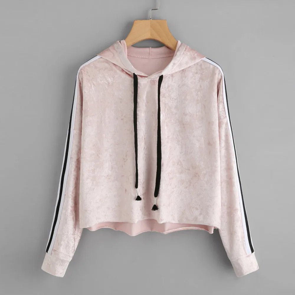 Любовь сплошной розовый бархат женские укороченный топ толстовки с длинным