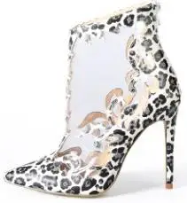 Leopard Sinsaut/Женская обувь на высоком каблуке, прозрачная обувь, Perspex, женские водонепроницаемые ботильоны из ПВХ, ботинки с лазерной обработкой, дизайн с резными листьями и леопардовым принтом - Цвет: Leopard