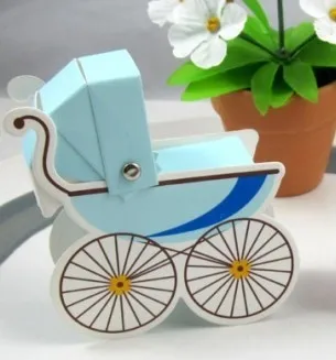 50pcs choose one color pink/blue/yellow baby carriage paper craft art candy box birthday party gift chocolate for kids shower | Дом и сад