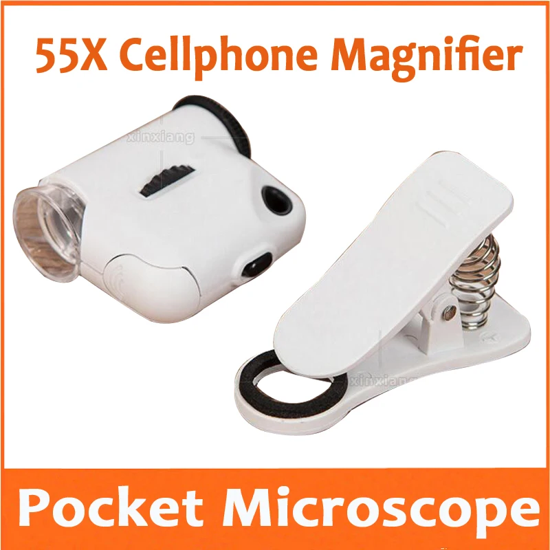 

55X LED Illuminated CellPhone Magnifier Jewelry Appraisal Loupe Pocket Microscope 55 Times with UV Light and Mobile Phone Clip