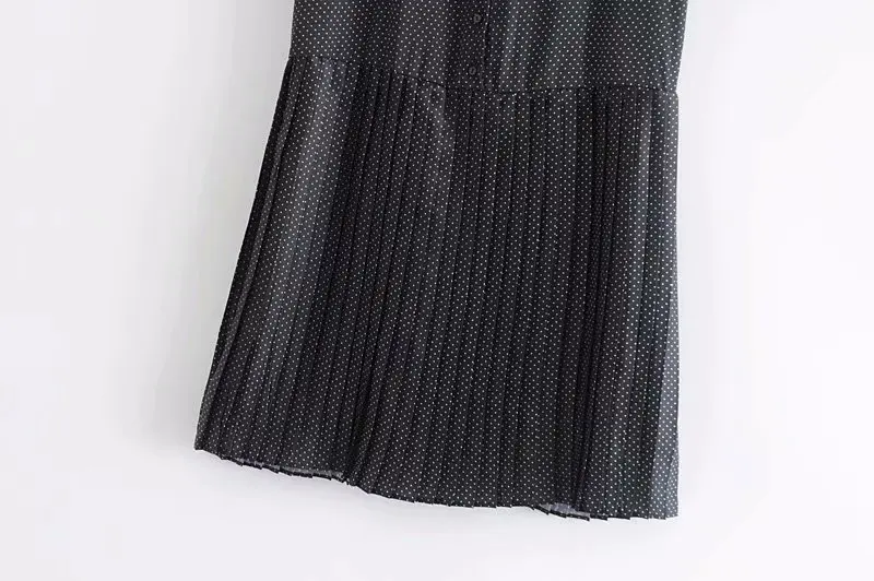 Женская мода v-образным вырезом с коротким рукавом shirtdress шарф в горошек и пуговицы повседневные платья женские подол лоскутное плиссированные платья DS1970