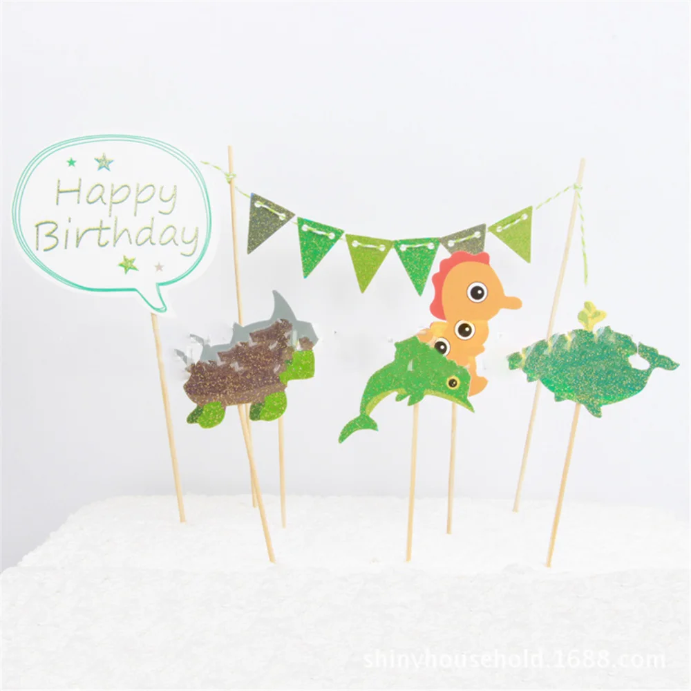 

1pcs Seabed Animal Happy Birthday Cake Topper Kids Birthday Party Decoration WeddingSupplies Baby Shower Party Decoration