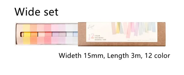 15MM-3M-12PCS 12 цветов Макарон васи лента набор 7,5 мм Тонкий 15 мм широкая декоративная наклейка ленты маскирующие наклейки дневник канцелярские принадлежности для альбома школы - Цвет: 15MM-3M-12PCS