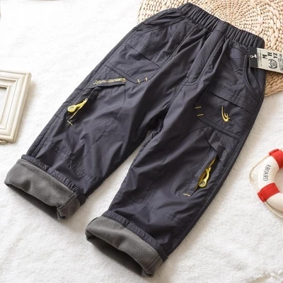 Брюки для мальчиков с бархатной подкладкой утепленные ветрозащитные зимние