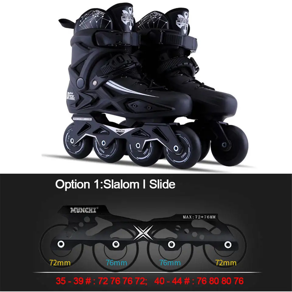 Black slalom Оригинальные Munchi Профессиональные роликовые коньки с колесами в ряд для взрослых детей слалом горка Фристайл Гонки бесплатно катание щетка улица Patines P5 - Цвет: Black slalom