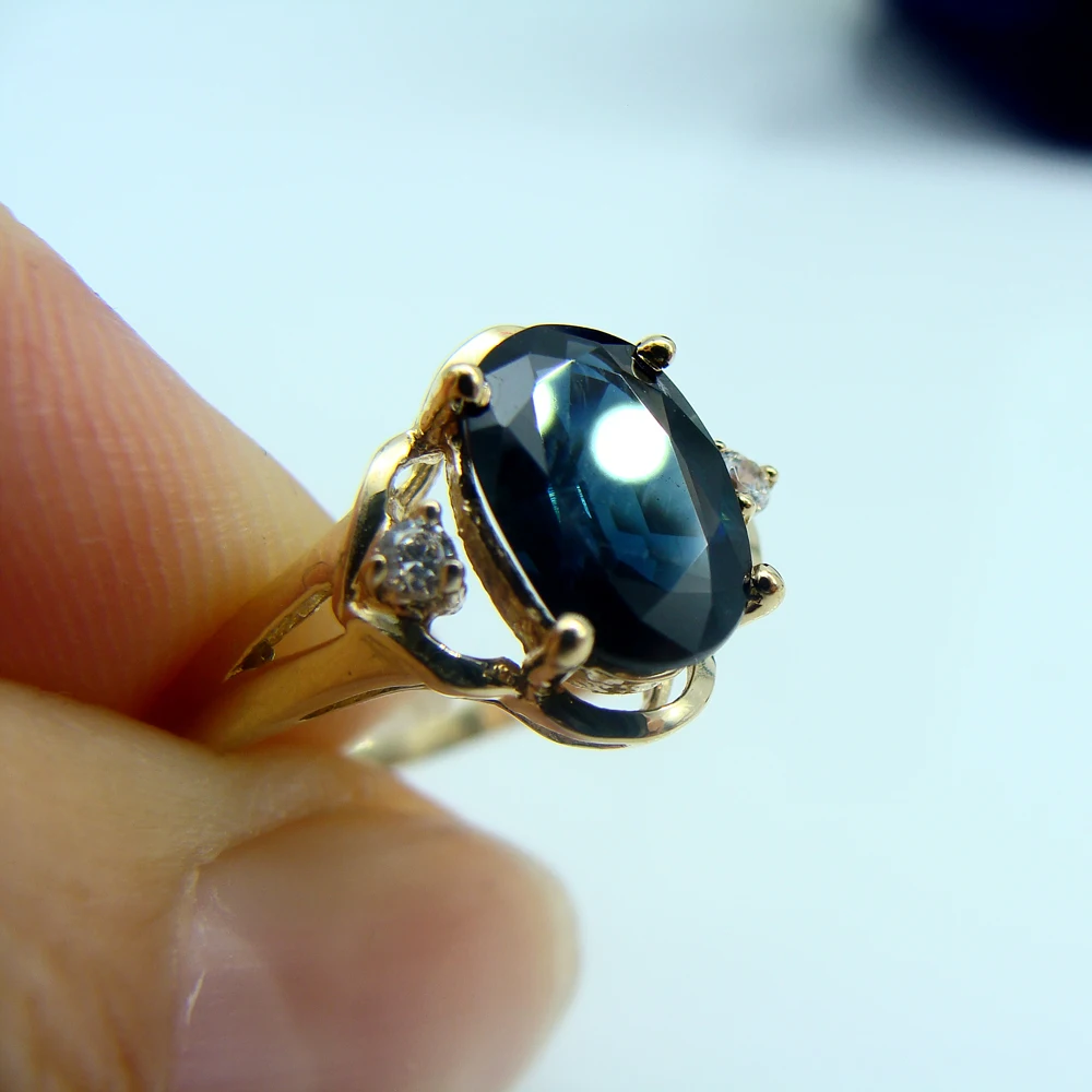 Женское кольцо с натуральным сапфиром желтое золото 18 К 1 5 карат|anel ring|gold naturalyellow