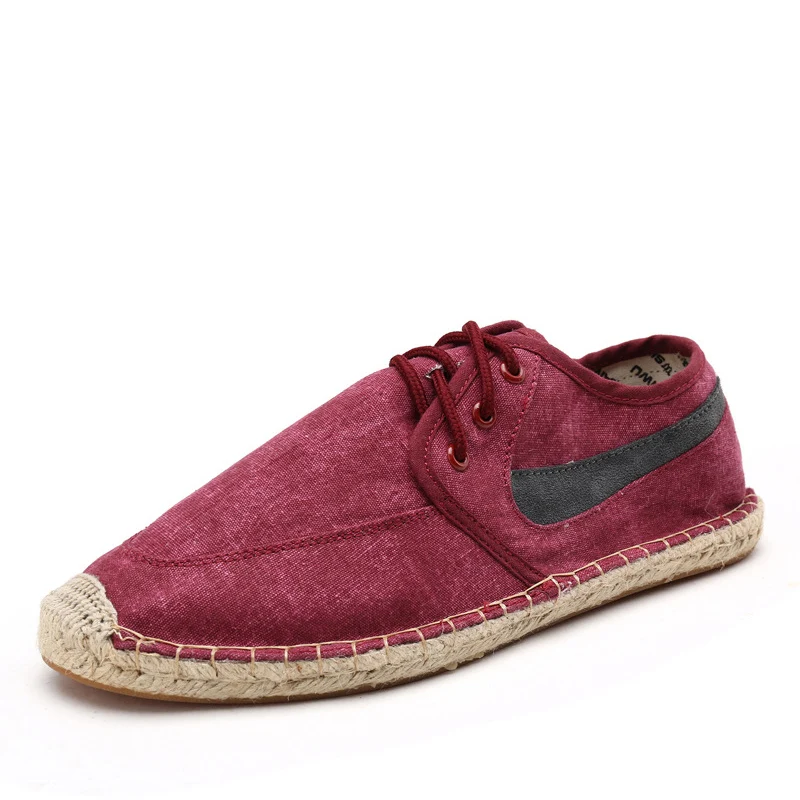 

OUDINIAO Mens Shoes Casual Male Breathable Canvas Shoes Men Chinese Fashion 2019 Soft Lace Up Espadrilles For Men Hemp Wrap