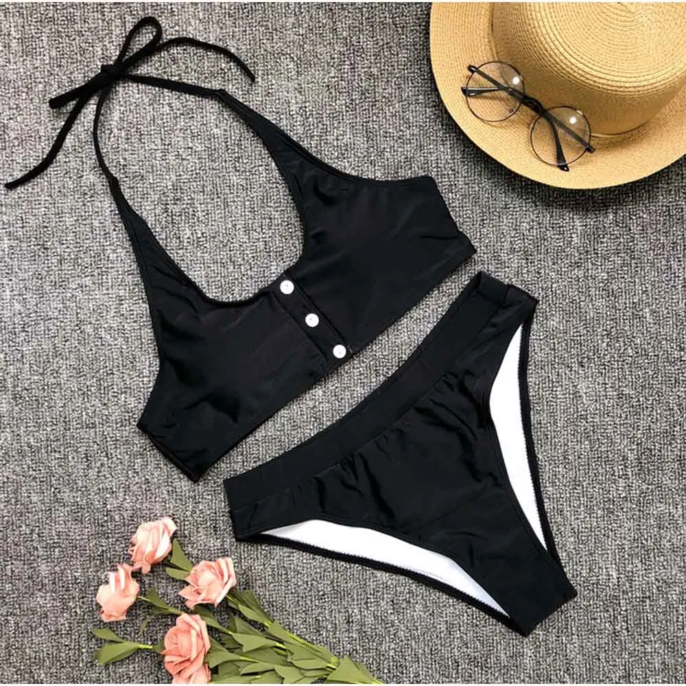 FS желтый черный белый красный купальник женский на завязках бикини с высокой