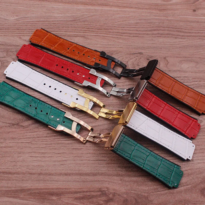 Watch Accessories Leather strap for Hublot 25mm*mm 19mm leather rubber silicone strap butterfly buckle ladies watch strap