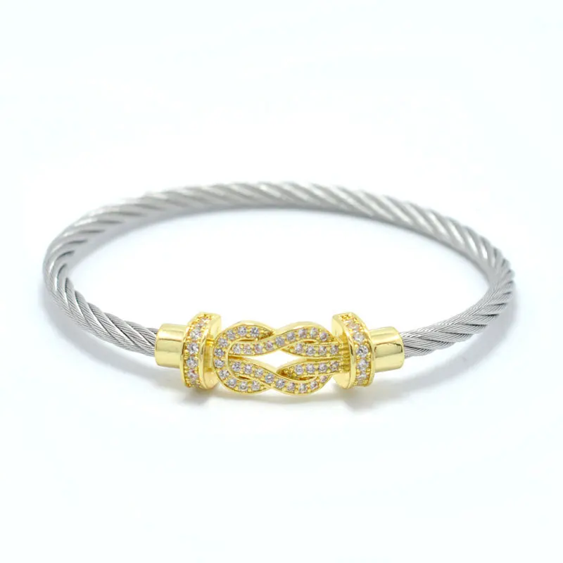 Silver Gold J. hanghe bijoux acier inoxydable femme Hommes Роскошные браслеты с цирконием, браслеты с магнитной пряжкой, провода для мужчин и женщин, ювелирные изделия - Окраска металла: Silver Gold