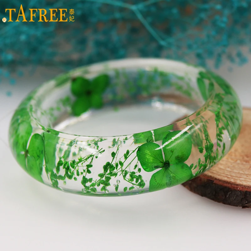 Браслеты из смолы TAFREE, прозрачные сушеные цветы, зеленый четырехлистный клевер, сделай сам, богемные ювелирные изделия, 1 шт, случайный цвет