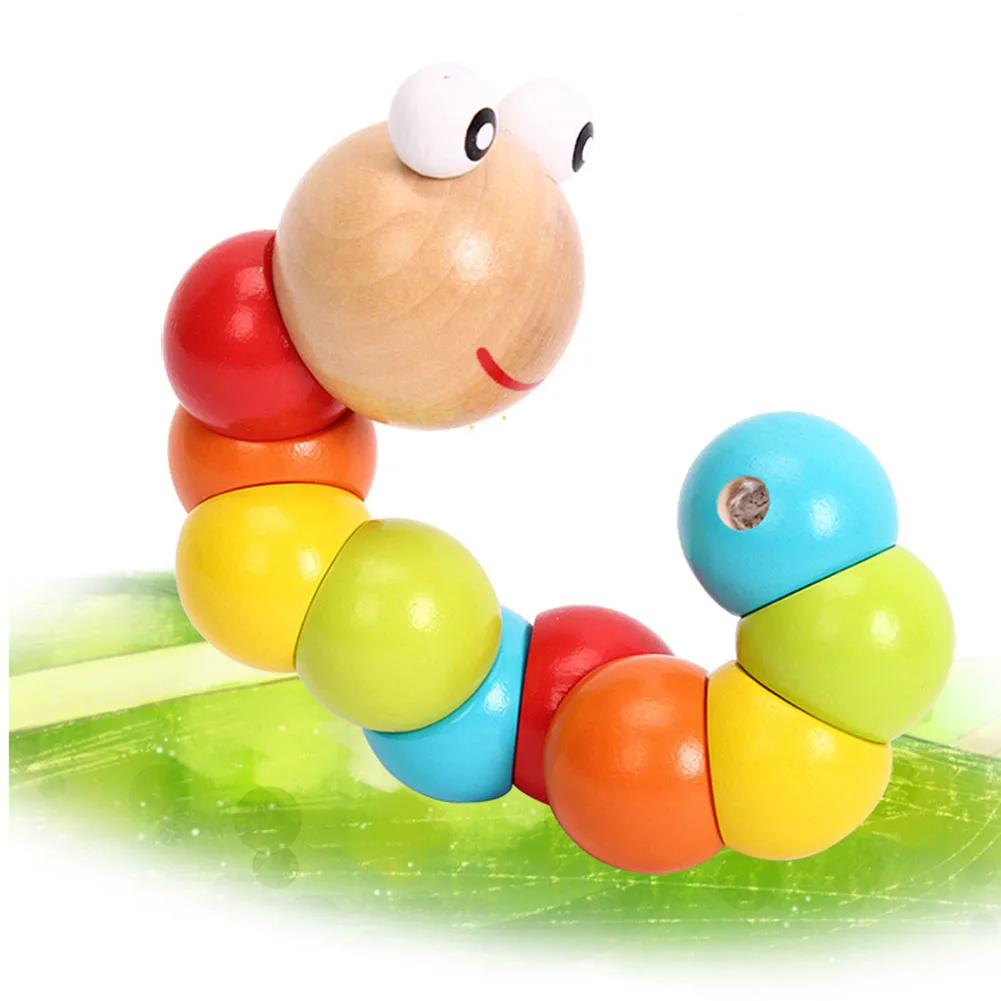 

Kids Twist-colored Insects Toys Wooden Educational Variety Twisting Inchworm Toys Wood Intelligence Baby DIY Block Toy