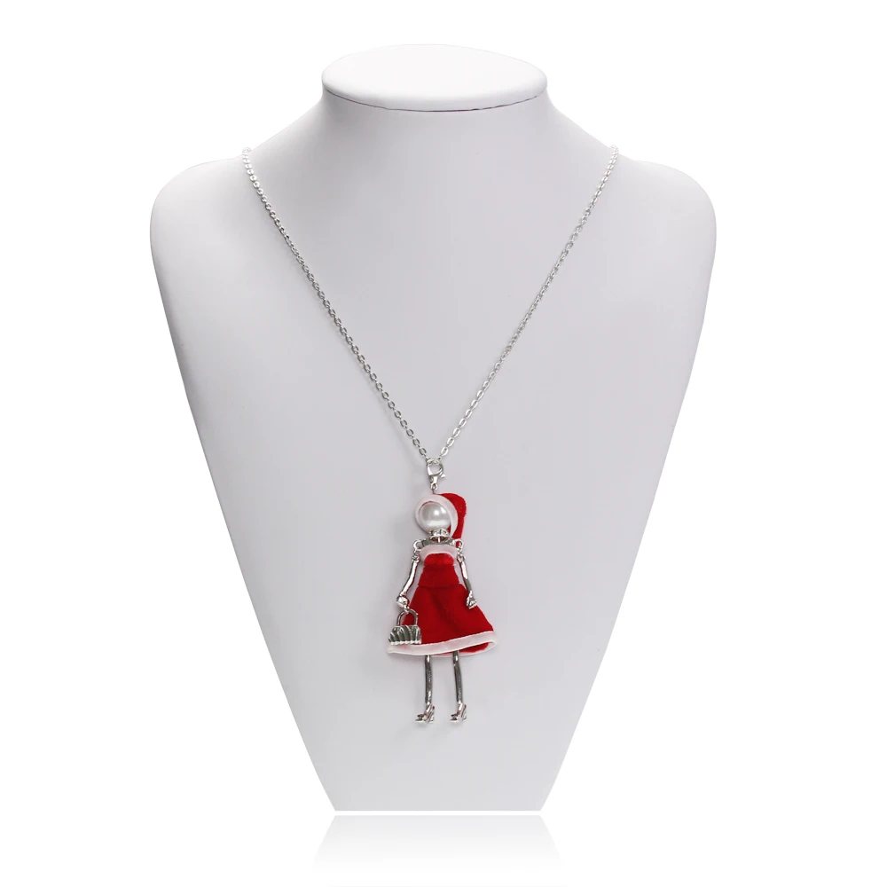 

WNGMNGL Handmade New Little Girl Doll Pendants Necklace Long Chain Dress Christmas Gift Necklace Fashion Women Kids Necklace