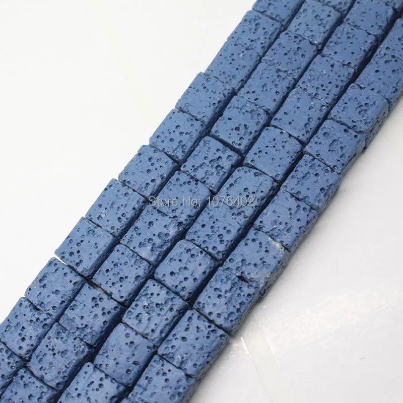 

Mini. order is $7! 10mm Blue Volcanic Lava Stone Square Loose Beads 15"