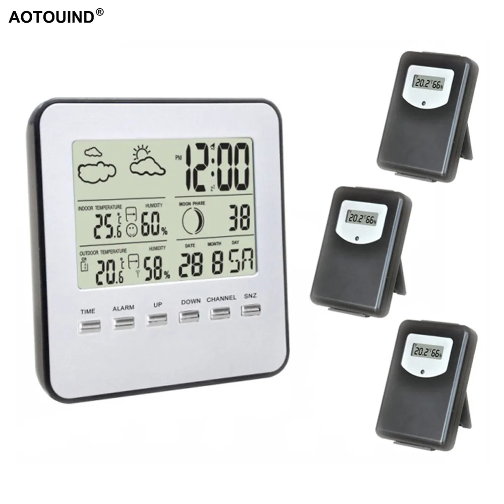 Цифровая метеостанция AOTOUIND # T04 с 3 датчиками и радиочастотной связью|weather station|digital