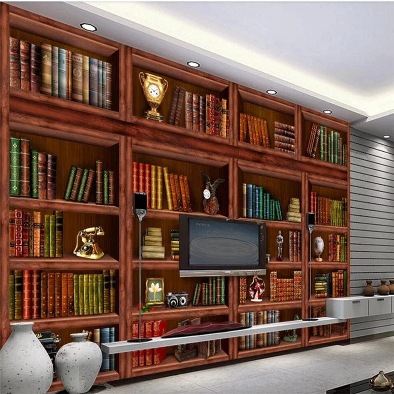 3D фон для гостиной книжная полка Настенная роспись на заказ большая зеленые