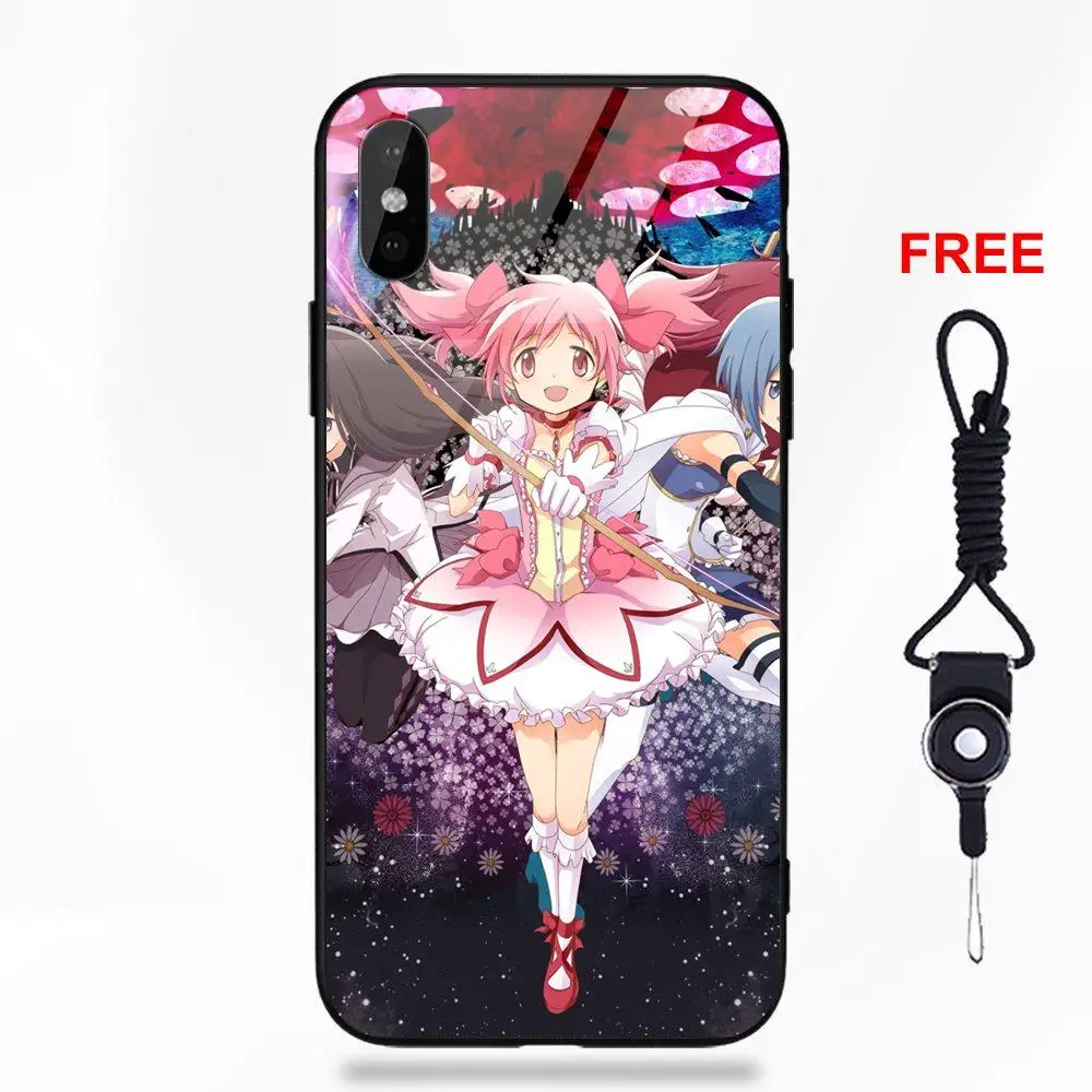 Мягкий ТПУ чехол + закаленное стекло узор аниме девушка Puella Мадока Magica для Apple iPhone