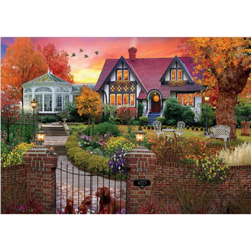 Полностью круглая вышивка Стразы сделай сам европейская река коттедж домашнее