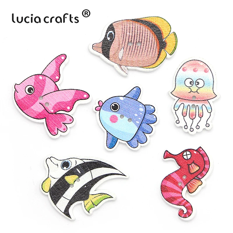 Распродажа Lucia crafts 12 штук случайный смешанный с мультяшной рыбкой; деревянные пуговицы с 2 отверстиями для своими руками шитьё вручную одежды аксессуары DIY ремесло E0223