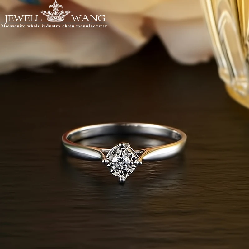 Ювелирное бриллиантовое кольцо с эффектом 0,4ct, 18 карат, белое золото, светильник, Роскошный милый подарок на день рождения подруги, обручальные кольца для женщин