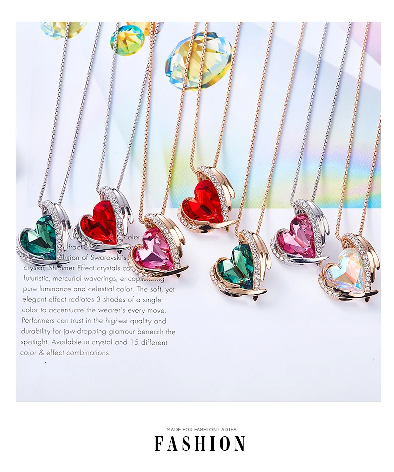 CDE женское золотое ожерелье с подвеской, украшенное кристаллами Swarovski, крылья ангела, сердце, ожерелье, ювелирные изделия, подарки