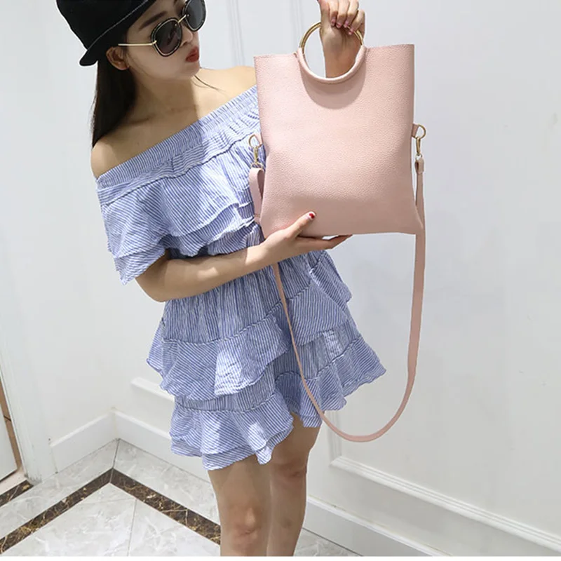 2 шт./компл. женская сумка на плечо из кожи однотонная с металлическим кольцом