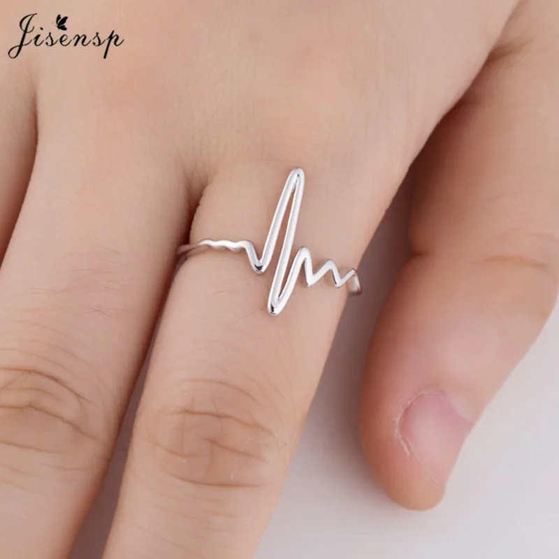 Jisensp новые ранние серебряные кольца с рисунком сердцебиения для женщин